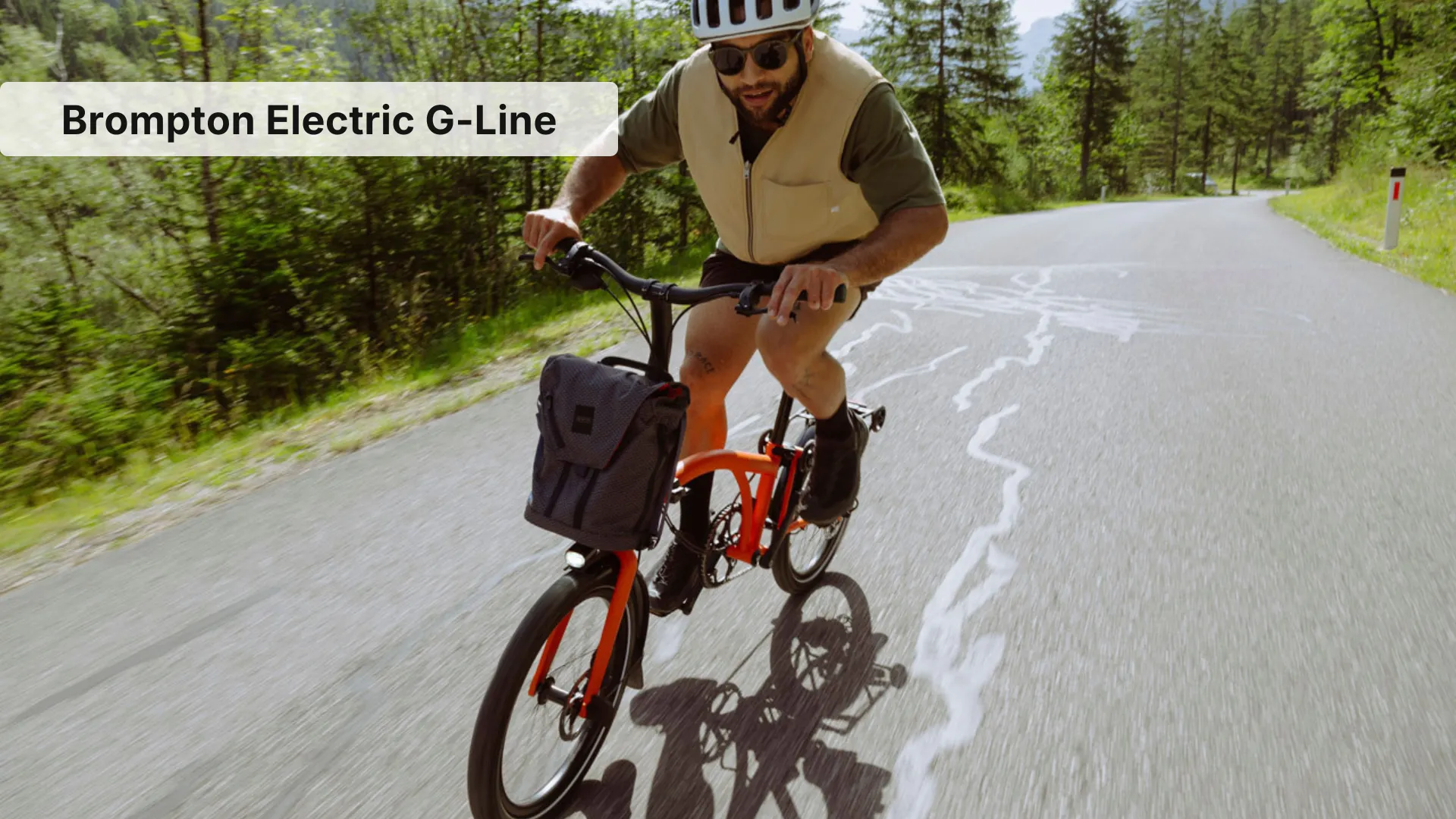 Brompton Electric G-Line folding e-bike with 20-inch wheels in urban setting
